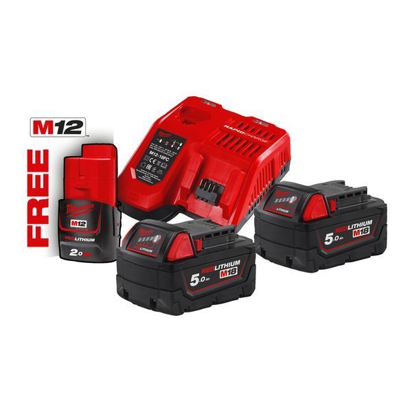 Энергокомплект MILWAUKEE M18 NRG-502 (ЗУ M12-18FC+2акк.Х5А В5) + подарок аккумулятор M12 B2 4933459217 фото