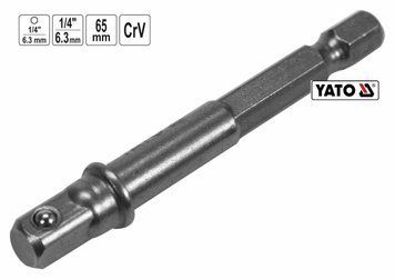 Тримач-адаптер торцевих головок YATO : HEX- 1/4" - квадрат- 1/4", L= 65 мм, Cr-V [40/120]