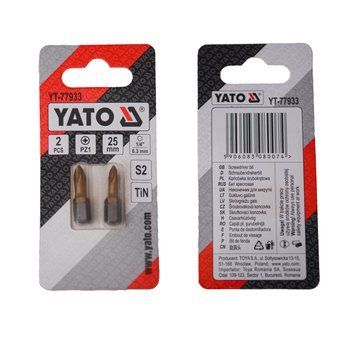 Насадка викруткова YATO PZ1 х 25 мм. HEX 1/4", покрита титаном, 2 шт.