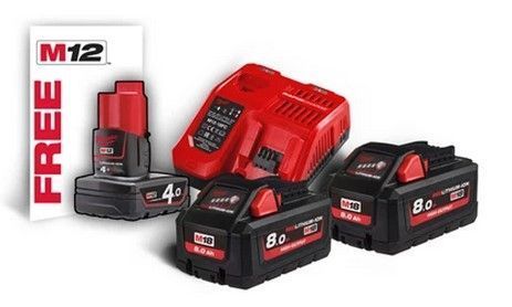 Энергокомплект MILWAUKEE M18 NRG-802 (ЗУ M12-18FC+2акк.Х8Ач HВ8) + подарок аккумулятор M12 B4 4933471073 фото