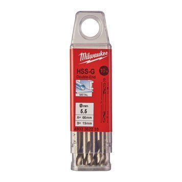 Сверло по металлу HSS-G MILWAUKEE, DIN 1412 C, &Oslash;5,5х66х19мм, двухстороннее, (10шт)