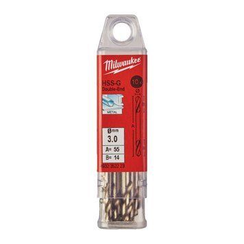 Свердло по металу HSS-G MILWAUKEE, DIN 1412 C, &Oslash;3,0х46х11мм, двухстороннее, (10шт)